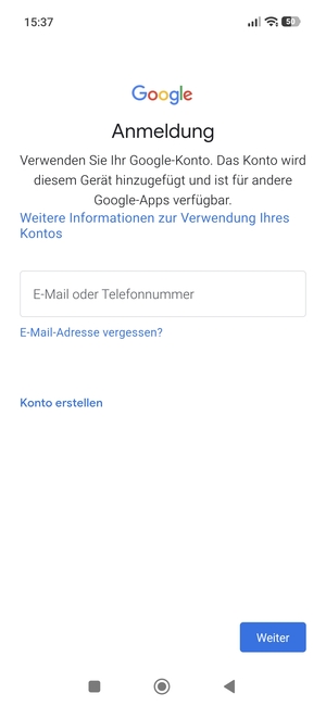 Geben Sie Ihre Gmail Adresse ein und wählen Sie Weiter