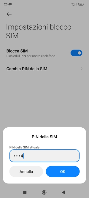 Inserisci PIN della SIM attuale e seleziona OK