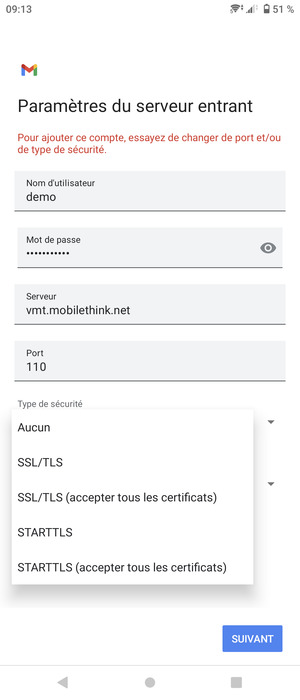 Sélectionnez Aucun puis SUIVANT