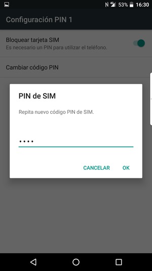 Confirme su nuevo código PIN de SIM y seleccione OK