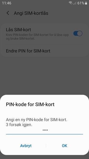 Skriv inn Ny PIN-kode for SIM-kort og velg OK