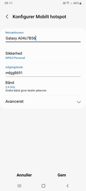 Indtast en adgangskode på minimum 8 tegn og vælg Gem