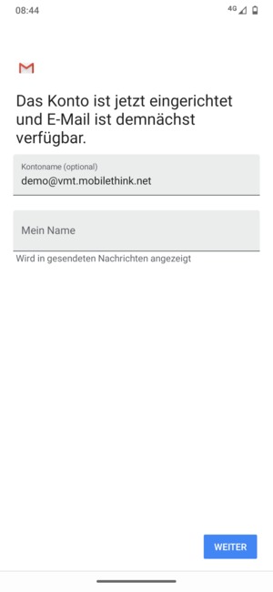 Geben Sie Ihrem Konto einen Namen und geben Sie Ihren Namen ein. Wählen Sie WEITER