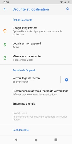 Pour activer votre écran de verrouillage, allez dans le menu Sécurité et localisation et sélectionnez Verrouillage de l'écran