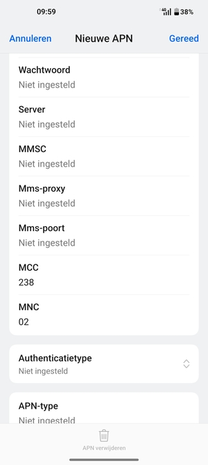 Scroll naar beneden en voer internetgegevens in