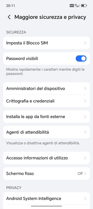 Seleziona Imposta il Blocco SIM