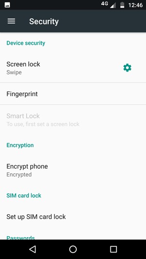 To activate your screen lock, go to the Security menu and select Screen lock