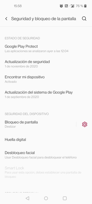 Para activar su bloqueo de pantalla, vaya al menú Seguridad y bloqueo de la pantalla y seleccione Bloqueo de pantalla