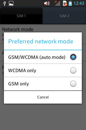 Select GSM only to enable 2G and GSM/WCDMA (auto mode) to enable 3G