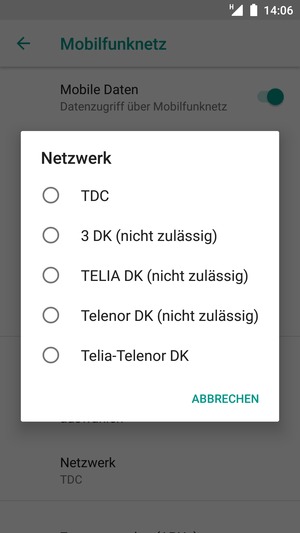 Wählen Sie einen Netzbetreiber von der Liste