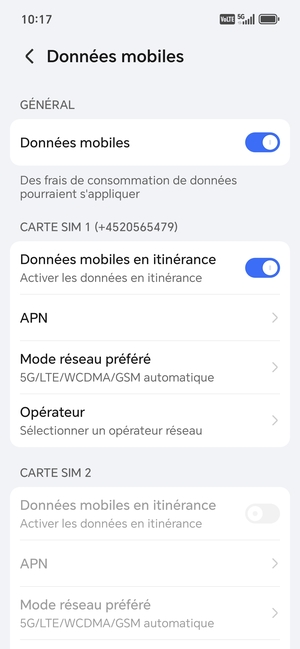 Activer ou désactiver Données mobiles en itinérance