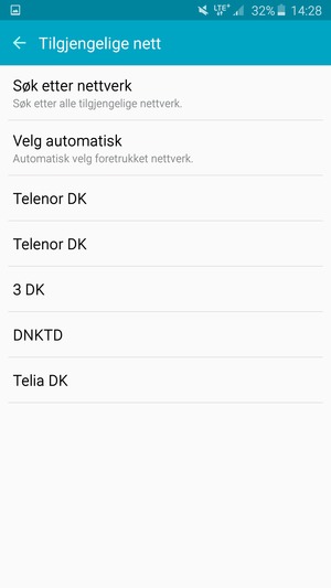 Velg en nettverksoperatør fra listen
