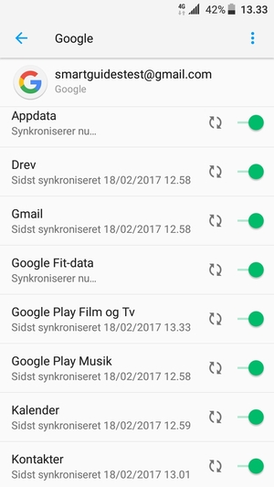 Dine oplysninger vil blive synkroniseret