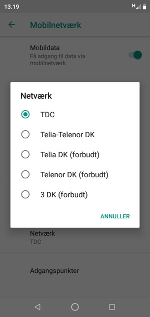 Vælg en netværksudbyder fra listen