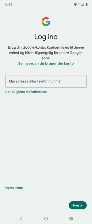 Indtast din Gmail adresse og vælg Næste
