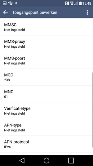 Scroll naar beneden en voer mms-gegevens in