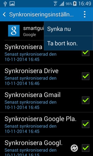 Tryck på Meny-knappen och välj Synka nu