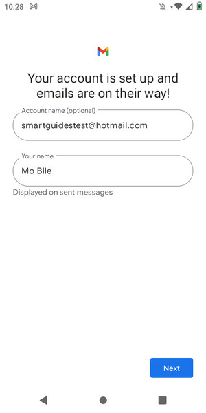 Give your account a name and enter your name. Select Next