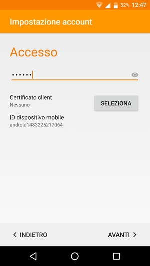Inserisci la tua password e seleziona AVANTI