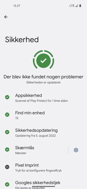 Din telefon er nu sikret med en skærmlås