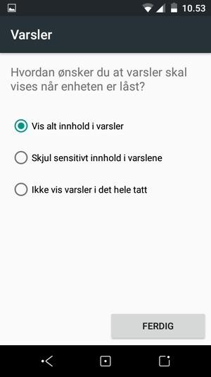 Velg ønsket alternativ og velg FERDIG