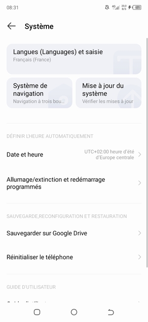 Sélectionnez Mise à jour du système