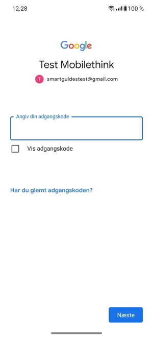 Indtast din adgangskode og vælg Næste