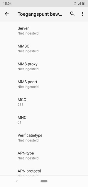 Scroll naar beneden en voer mms-gegevens in