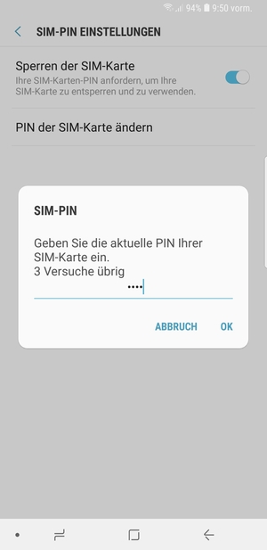 Geben Sie Ihre Aktuelle SIM-PIN ein und wählen Sie OK