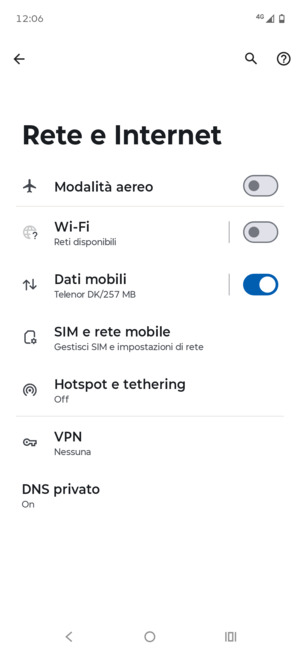 Seleziona SIM e rete mobile