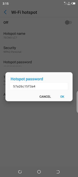 Enter a Wi-Fi hotspot password of at least 8 characters and select OK