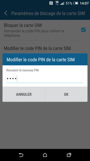Veuillez confirmer votre nouveau code PIN de la carte SIM et sélectionner OK