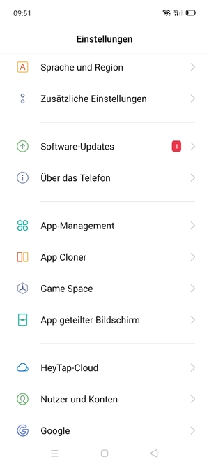 Gehen Sie zurück zum Einstellungen Menü und scrollen Sie und wählen Sie Nutzer und Konten