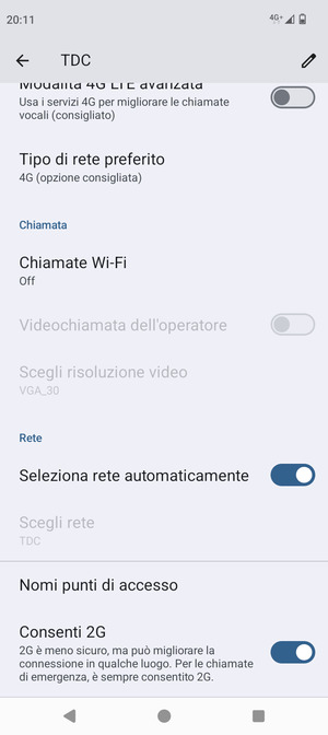 Per modificare la rete, in presenza di problemi, disattiva Seleziona rete automaticamente
