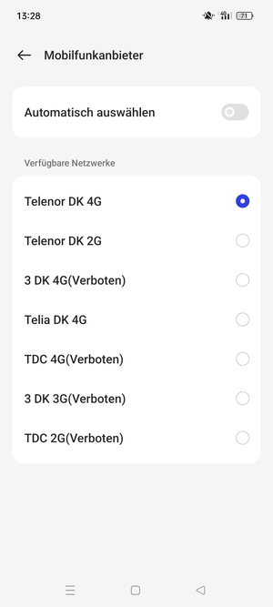 Wählen Sie einen Netzbetreiber von der Liste