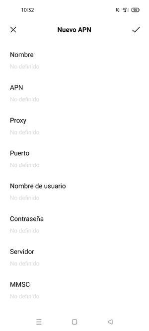 Introduzca la información de MMS