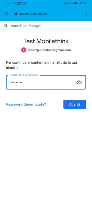 Inserisci la tua password di Gmail e seleziona Avanti