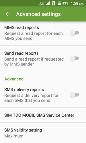 Scroll to and select SMS Service Center