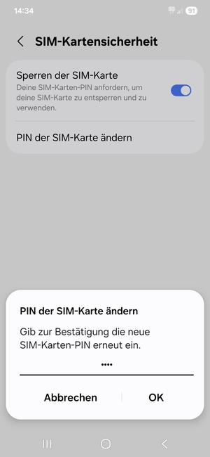 Bestätigen Sie Ihre neue SIM-Karten-PIN und wählen Sie OK