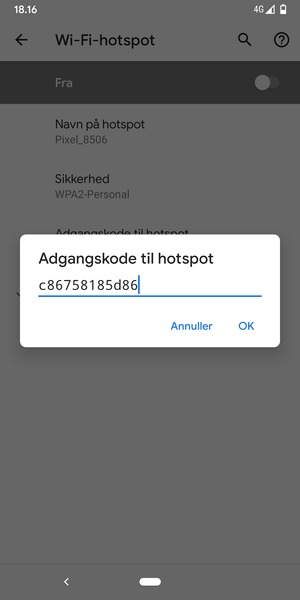 Indtast en Wi-Fi-hotspot adgangskode på minimum 8 tegn og vælg OK
