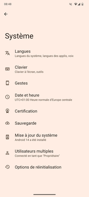 Sélectionnez Mise à jour du système