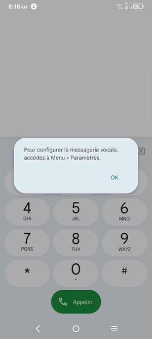 Si votre messagerie vocale n'est pas configurée, sélectionnez OK