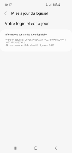 Si votre téléphone est à jour, vous verrez l'écran suivant