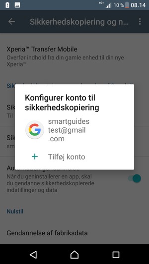 Vælg din sikkerhedskopi-konto