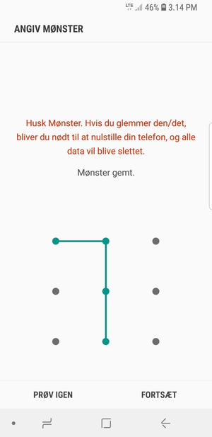 Tegn et oplåsningsmønster og vælg FORTSÆT