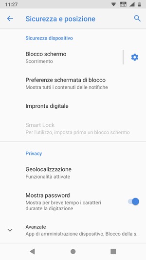Scorri e seleziona Avanzate