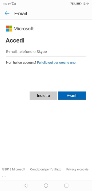 Inserisci il tuo indirizzo Hotmail e seleziona Avanti