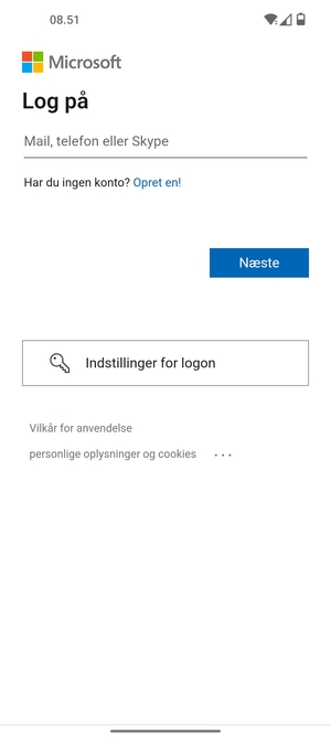 Indtast din e-mailadresse og vælg Næste