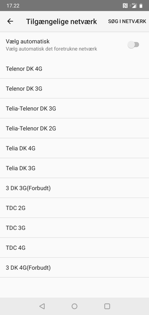 Vælg en netværksudbyder fra listen