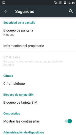 Seleccione Bloqueo de tarjeta SIM